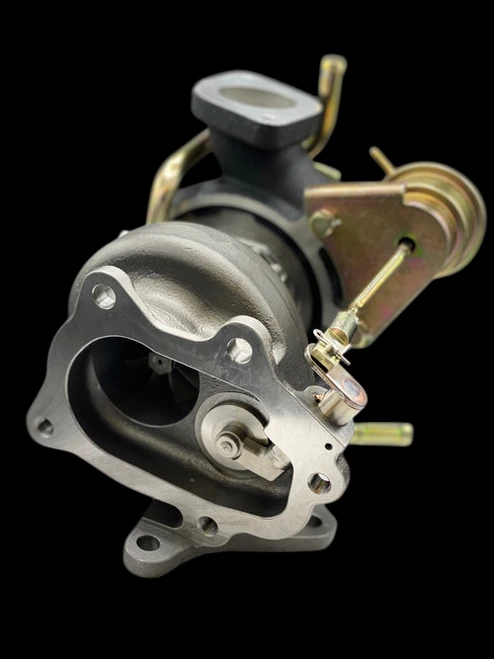 Boost Lab TD06SL2-54X turbocharger, angled view showing compressor housing, wastegate actuator and flange bolt holes
