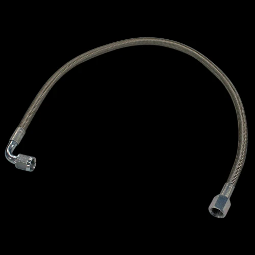 -4 AN PTFE oil feed line, 24 inch braided hose with straight fitting and 90 degree end fitting