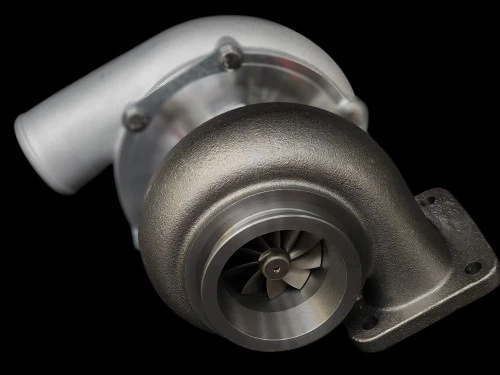 BL6062R billet turbocharger, front angle showing compressor wheel, housing and exhaust flange