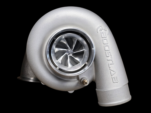 Boost Lab BL6875R billet turbocharger, front angle view showing compressor wheel and housing inlet