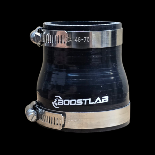 Boost Lab 4 ply silicone transition coupler, 2 to 2.5 inch, black with worm gear clamps