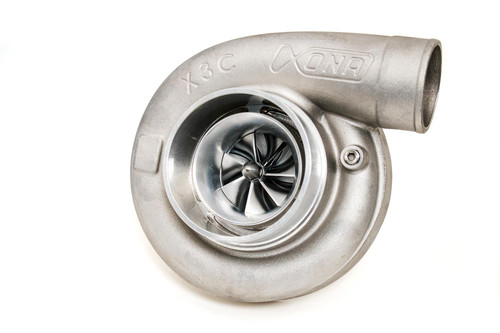 Xona XR 6564S X3C turbocharger, front angle view showing compressor wheel, housing and inlet bend