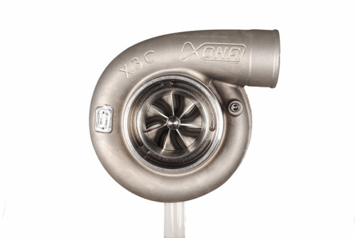 Xona XR 7864S X3C turbocharger, front angled view showing compressor wheel, inlet housing and outlet flange.