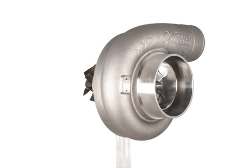 Xona XR 9569S X3C turbine housing, side angle showing compressor wheel and X3C marking