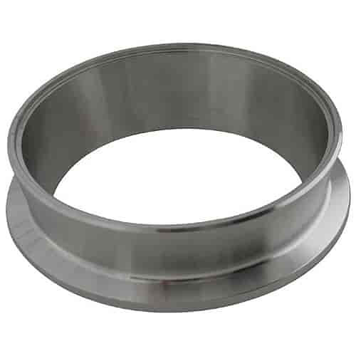 Xona Rotor turbine outlet v-band weld flange, stainless steel ring shown at an angle showcasing the machined lip and bore.