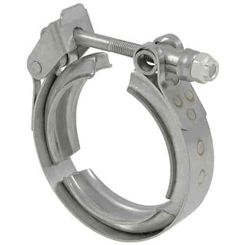 Xona Rotor Turbine Outlet V-Band Clamp, angled view showing bolt tensioner and steel band segments