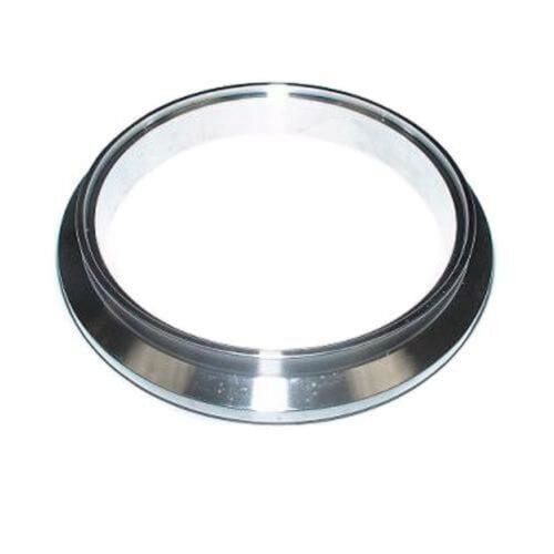 Xona Rotor turbine outlet V-band flange for IWG housing, front angled view showing polished bevel and clamp lip.