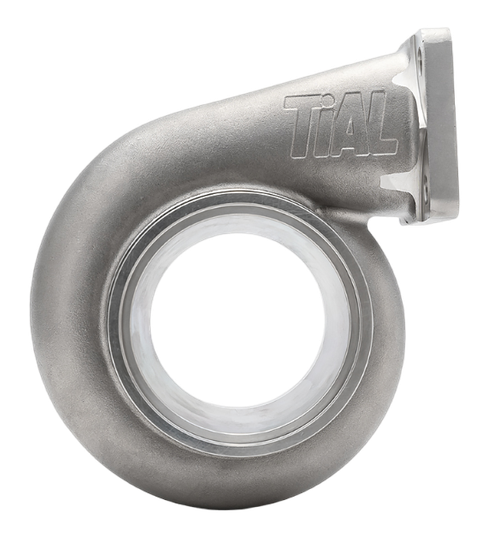 Xona Rotor XR-57S T3 1.06 A/R turbine housing, front view showing volute scroll and V-band outlet flange