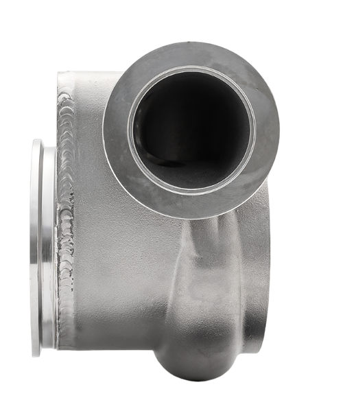 Xona Rotor XR-64S .80 A/R IWG TiAL V-Band turbine housing, side view showing outlet flange and V-band inlet