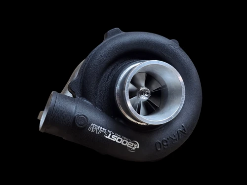 Boost Lab BL5757C Carbon Seal Turbocharger, front angle showing compressor wheel and inlet housing