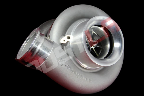 BorgWarner S500SX 91mm turbo, front angle showing compressor wheel and inlet housing