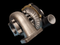 BL-5858 turbocharger, front angle showing compressor wheel, housing, and gold bolted clamp ring