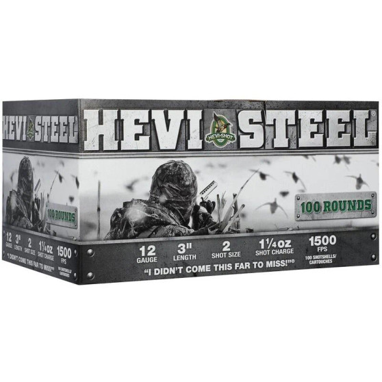 HEVI-Shot HEVI-Steel 12 ga 3″ 1-1/4oz 1500 fps #2 100 Shells