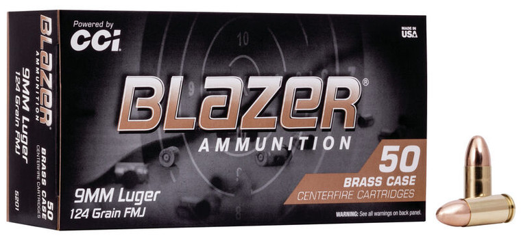 CCI Blazer Brass 9mm Luger Full Metal Jacket 124 Grain 50 Rounds