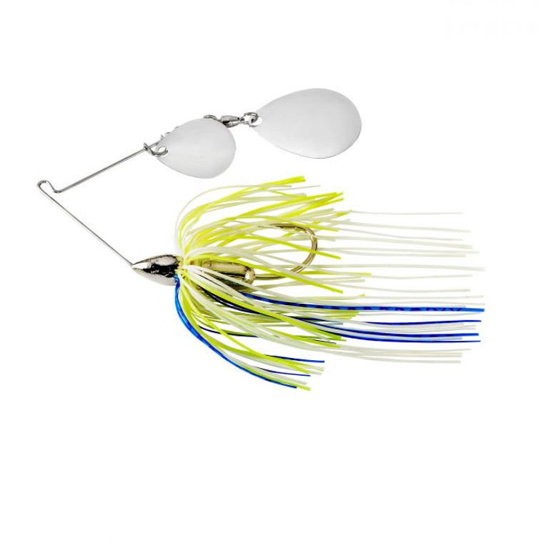 War Eagle Screaming Eagle Nickel Frame Tandem Colorado Spinnerbait- White Chartreuse Blue 1/2 Oz