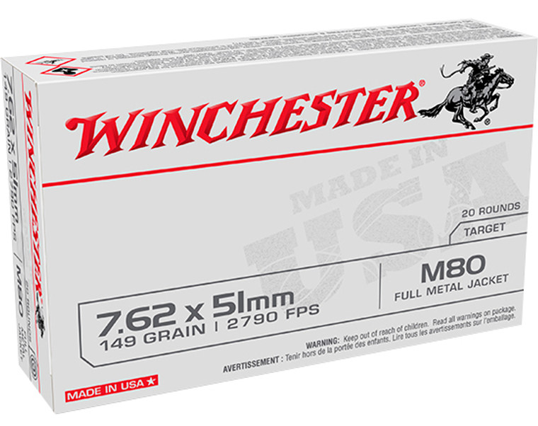 Winchester USA 7.62x51mm M80 FMJ 149 Grains 20 Round