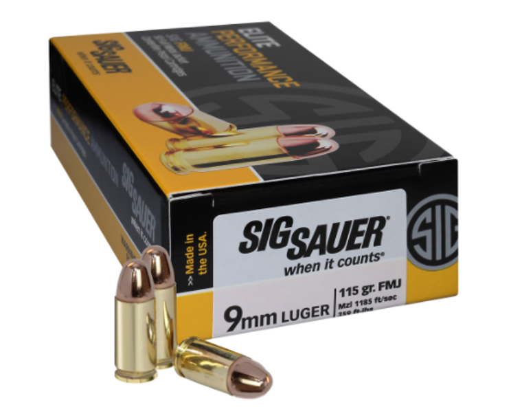 Sig Sauer 9mm Luger 115 Grain Full Metal Jacket 50 Rounds