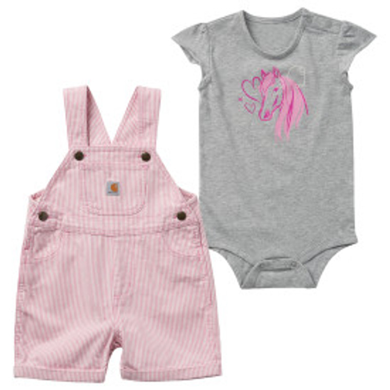 Carhartt Kids Short-Sleeve Horse Bodysuit & Stripe Shortall Set