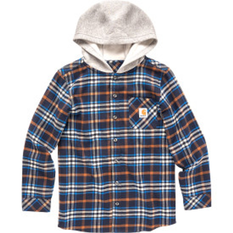 Carhartt Kids Long-Sleeve Button-Front Hooded Flannel Shirt Navy