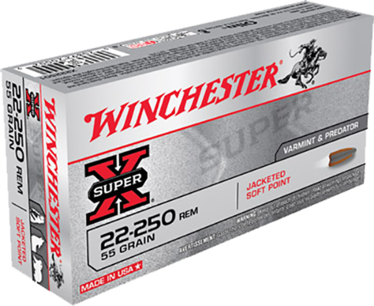 Winchester Ammo X222501 Super X 22-250 Rem 55 gr 3680 fps Jacketed Soft Point (JSP) 20 Rounds