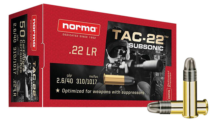 Norma Ammunition Dedicated Precision Subsonic 22 LR 40 gr Lead Round Nose 50 Rounds