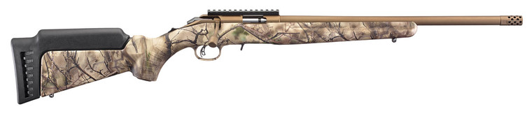 Ruger American Rimfire 22 LR 10+1 18" Threaded Barrel With Muzzle Brake, Bronze Cerakote Alloy Steel, GoWild Camo I-M Brush Synthetic Stock