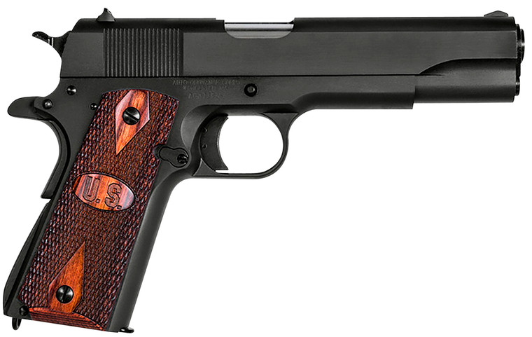 AutoOrdnance 1911BKOW 1911 A1 GI Spec 45 ACP 71 5 Stainless Steel Barrel Matte Black Serrated Carbon Steel Slide  Frame wBeavertail Checkered Wood wIntegrated US Logo Grip