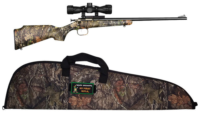 Crickett KSA2163BSC Youth Package 22 LR 1rd 16.12 Blued BarrelReceiver Mossy Oak BreakUp Synthetic Stock Rebounding Firing Pin Safety Includes 4x32mm Scope Scope Mount  Soft Case