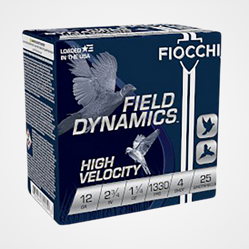 Fiocchi Field Dynamics High Velocity 12Gauge 2.75" 1 1/4oz 4 Shot 25 Per Box