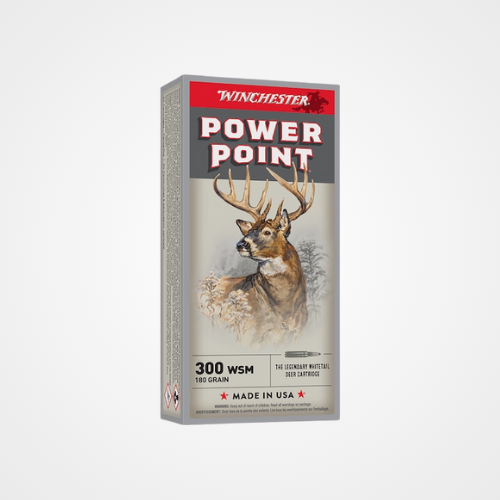 Winchester Power Point 300 Winchester Short Magnum (WSM) Ammo 180 Grain Jacketed Soft Point Box of 20