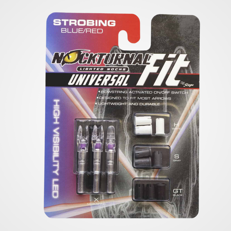 Nockturnal Lighted Nocks FIT Universal Size Strobing Strobing Red & BLUE Lighted Nock 3Pk