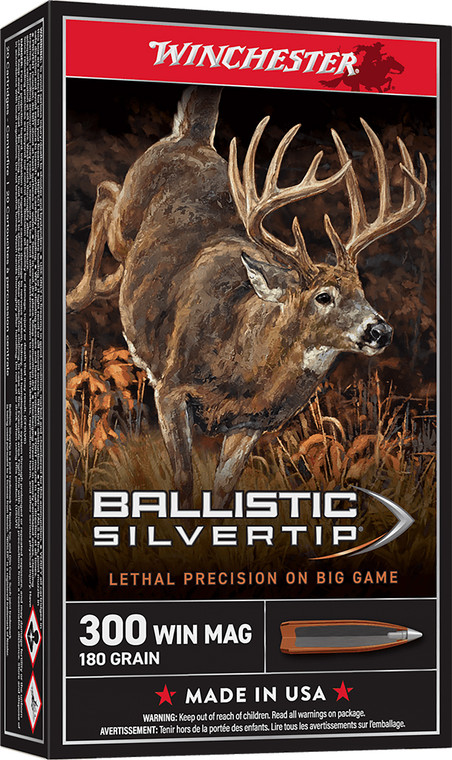 Winchester Ballistic Silvertip 300 Win Mag 180gr Rapid Controlled Expansion Polymer Tip 20 Rounds