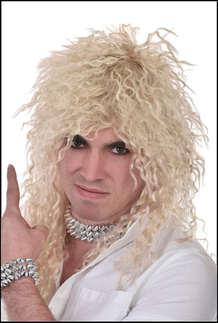 Blonde Rock God Wig Curly Rockstar Hair for Men's themed Dress Up Party