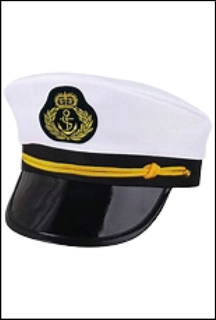 Captain Hat with Gold Pattern, Marine Hat Adults Costume Accessory, Fancy Dress Party, Navy, Boatmen, Shop Online or instore at Singapore Charlie Cairns Australia.