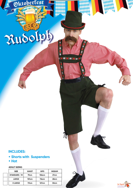 Rudolph Oktoberfest Costume, Adults Fancy Dress Party, Octoberfest, German Festival, Shop online or instore at Singapore Charlie Cairns Australia.