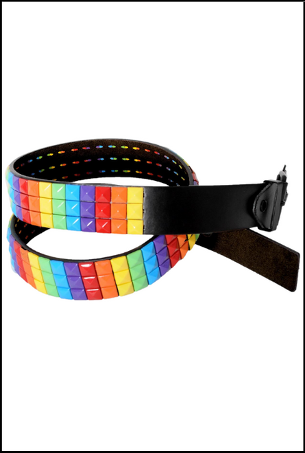 Rainbow studded belt, perfect for shows, carnivals, concerts, gigs, festivals, or raves. One size fits most. Shop online or instore at Singapore Charlie's Cairns Australia.