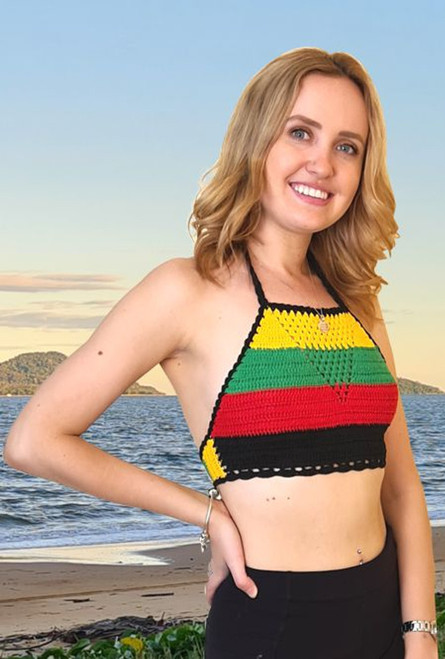 Freedom Rasta Reggae crochet top. Shop online or instore at Singapore Charlie's Cairns Australia.