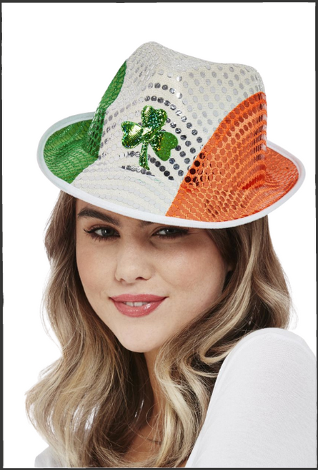 Fancy Dress St Patrick's Day Irish Flag Sequin Trilby Hat. Shop online or instore at Singapore Charlie Cairns Australia.