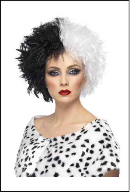 Evil Madame Cruella Wig Black & White Fancy Dress Costume Wig