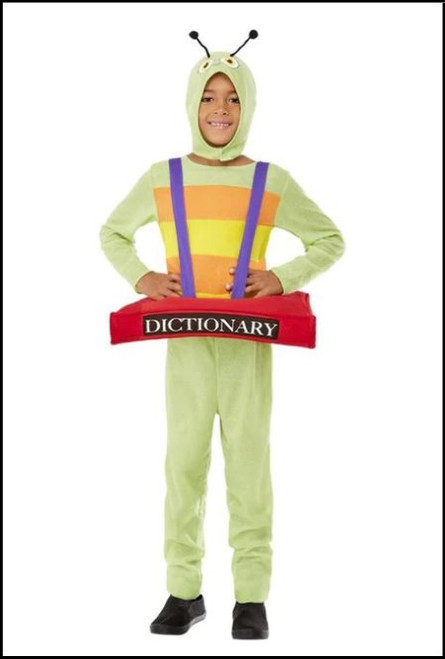 Book Worm Costume for Kids Book Week Fancy Dress Green All in One & Book Prop