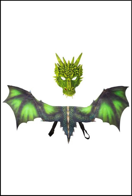 Green Dragon Mask and Wings Costume Set for Kids