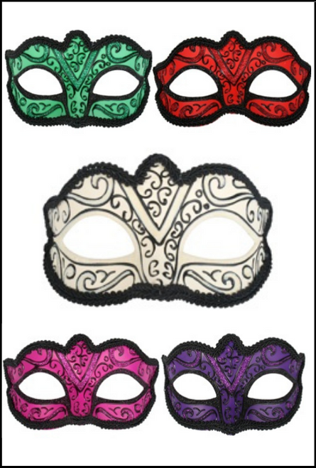 The capri masquerade masks is a great accessory for carnivals, shows, gig, concerts, festivals, events, raves, plays, parades, mardi gras or theatre productions. It comes in an assortment of colours which include:

Red
Purple
Cream
Green
Hot Pink

Shop online or instore at Singapore Charlie's Cairns Australia.