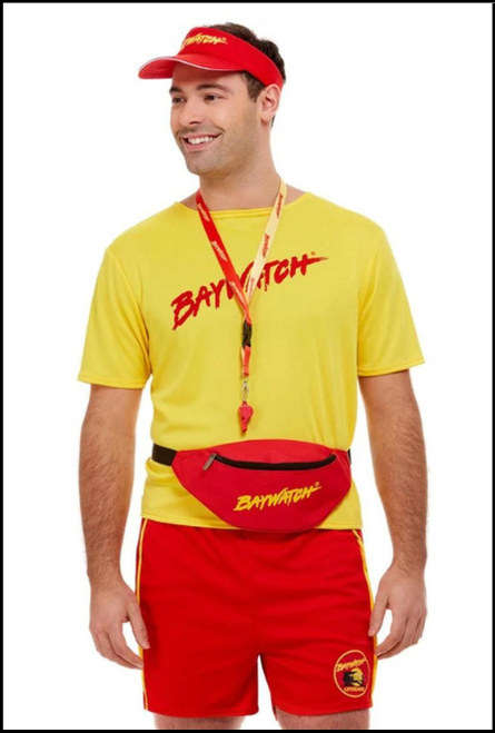 Baywatch Costume Kit with Visor, Bumbag & Whistle  for Lifeguard Fancy Dress Costume