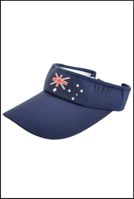 Blue Aussie Flag Sun Visor Accessory for Australia Day Outfit. Shop online or instore at Singapore Charlie's Cairns Australia.
