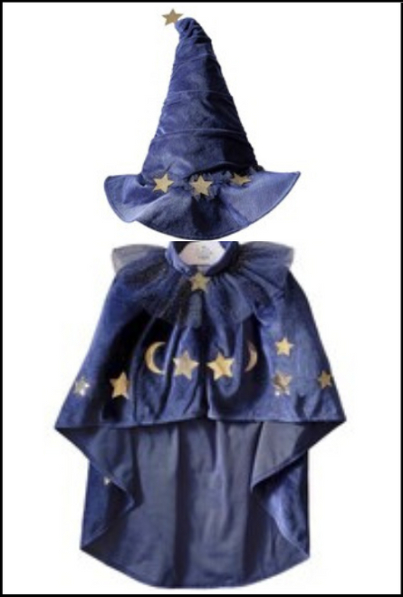 Kids Navy Blue Velvet Wizard Hat and Cape Set, Perfect Costume for Book Week or Halloween