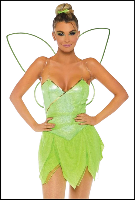 Pretty Pixie Tinkerbell Inspired Costume Includes: Bodysuit, clear detachable straps, wings, and hair ribbon. Shop online or instore at Singapore Charlie's Cairns Australia.