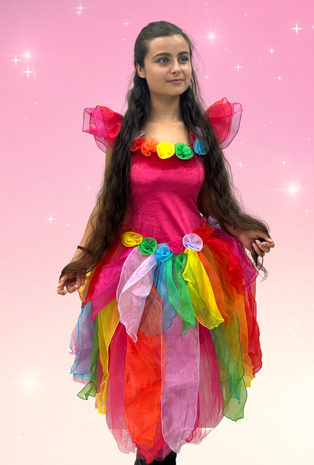 This adult fairy dress is a fantastic costume for fancy dress, carnivals, shows, festivals, themed events or children's events. One size fits most, shop online or instore at Singapore Charlie's Cairns Australia.