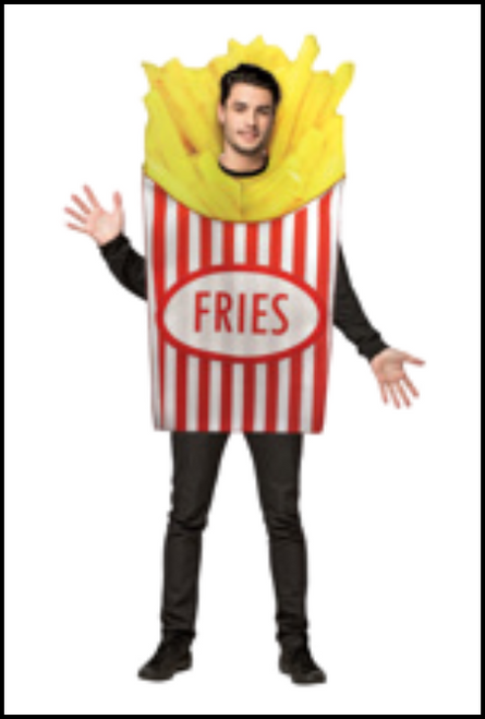 Whether you call them french fries or hot chips, we call all decide that this will be the most delicious costume at your next party or fancy dress event. This costume is a one size fits most and is an all in one. Does not include black pants or top. Shop online or instore at Singapore Charlie Cairns Australia.