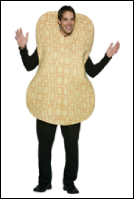 Go nuts this Halloween, just don't get a-salted in this peanut costume! If you love cracking puns, this is the costume for you! This adult costume includes an over the head poly-foam tunic that looks like a giant peanut! Wear on top of your normal clothes for a simple funny costume. This costume is made of fabric, so it truly is nut free and can be worn to your elementary school or wherever No Nuts are Allowed! One size fits most adults. Shop online or instore at Singapore Charlie Cairns Australia.