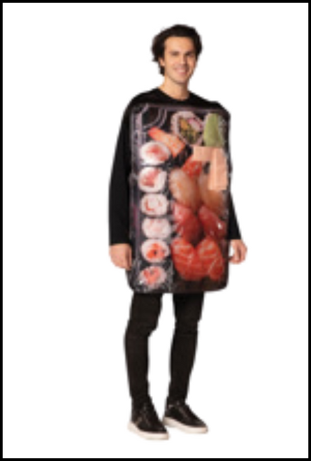 You'll look SOY cute in the Get Real Sushi To Go Halloween Costume! This costume includes a tunic and has photo-realistic printing on the front only. One size fits most adults. Shop online or instore at Singapore Charlie Cairns Australia.